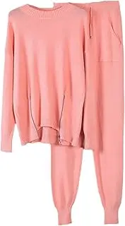 [UIOKLMJH] Elegant Cashmere Knitted Sets Women Warm Basicl Two Pieces Loose Sweater and Harem Pants Female Tracksuit
