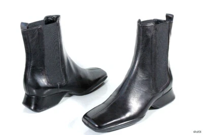 ANNE KLEIN black nappa leather flat ankle boots Shoes made in Italy 'Myst'