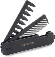 CestoMen Protable Folding Pocket Comb for Men, 2 in 1 Hair Comb - Fine Tooth Comb, Styling for Everyday Grooming & Combing Hair, Beards and Mustaches (Black)