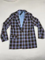 PLT Blue Check Single Breasted Pocket Detail Blazer Womens US 4