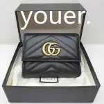 二手正品GUCCI 古馳 ‎474802 MARMONT 雙G 三折短夾 黑 零錢包 短夾