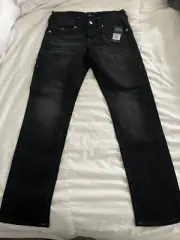True Religion Jeans Mens Size 30x32 Geno Big T Flap Relaxed Slim Black Denim