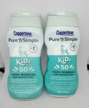 (2) Coppertone * Pure & Simple * Kids * Sunscreen Lotion * SPF 50 * 100% Mineral