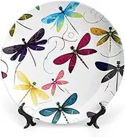Decorative Colorful Dragonfly Plates, Decorative Ceramic Dishes for Display, Boho Style Dinner Plate with Display Stand, China Plate for Home Decor