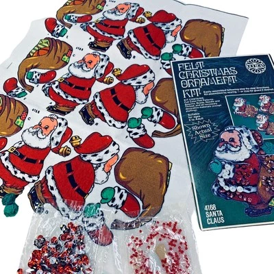 Felt Santa Claus Ornament Kit Sequins Beads Jeweled 4168 Christmas Vintage NEW