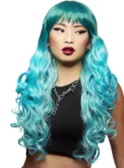Manic Panic Siren Long Blue Ombre Womens Curly Costume Wig