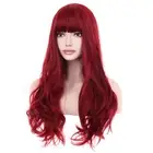 26 Inches Red Wig Long Wavy Wig with Bangs for Women Long Wig Wine Red Wigs f...