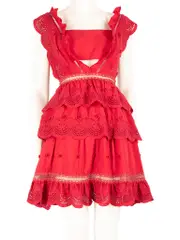 Red Lace Trim Mini Dress