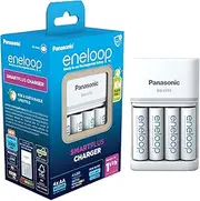 Panasonic eneloop SmartPlus Charger for 1–4 AA/AAA NI-MH Batteries, 4 LED Indicators, 10 Safety Functions, Includes 4 eneloop AA Batteries, Improved Capacity of min. 2000 mAh, Blue, K-KJ55MCD40E.