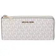 Michael Kors Jet Set Travel Large Logo Quarter Zip wallet Vanilla MK Siganture
