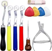 Cimeton 9 Pcs Leather Sewing Tools Kit Includes 4Pcs Colorful Tracing Wheel Sewing Tool, 4Pcs Tailors Chalk, Pattern Notcher, Scratch Awl for Leather Paper Cloth