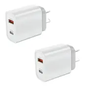 2 x 20W Dual Port USB Fast Charger USB-C & USB-A Power Adapter PD QC 3