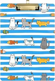 Blue White Striped Cat Fish clipboard Folder File padfolio Transparent for Student Girls Kids Teacher clipboard Tablas para escribir Size 9 x 12