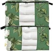 Amooorous Unique Gardenia Flower Green and White 60/95 L zippered under bed shoe storage with Reinforced Handles, clear window containers with lids for Clothing, Blanket, Bed Sheets, Pillows