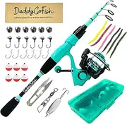 DaddyGoFish Spinning Fishing Rod and Reel Combo Set with Tackle Box | Fishing Pole | Carbon Fiber Telescopic Fishing Rod Kit | Spinning Reel for Travel Saltwater Freshwater Fishing Gear Kit