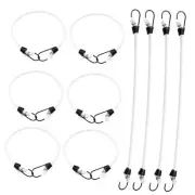 10 Pcs 10 Inch Mini Bungee Cords with Hooks, Elastic White with Black Hook