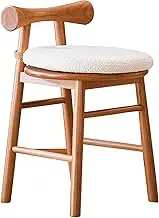 DXDNDXG Solid Wood Vanity Stool, Comfy Makeup Stool with Removable Boucle Seat Cushion, Dining Chair with Backrest, Small Ottoman Stool Chair for Makeup Room Cloakroom