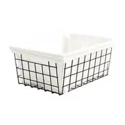 Iron Wire Storage Basket Desktop Sundries Book Organizer Storage Baskets w/ Lining Cloth
