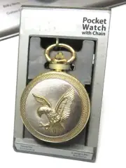 Vintage Benrus Gold Tone EAGLE Pocket Watch, Hunter Case, Quartz Movement NEW