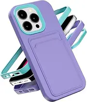 [YOUULAR] Cell Phone Cases Compatible with Apple iPhone 15 Case, Soft TPU Phone Cover with Credit Card Holder Slot on Back, Purple