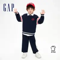 在飛比找momo購物網優惠-【GAP】男幼童裝 Logo印花圓領長袖長褲家居套裝-海軍藍