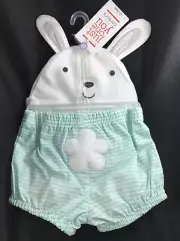 Easter Carter's White Bunny Hat & Mint Striped Diaper Cover Size 3-6 months NWT