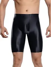 [Ausing] Men's Shiny Boxer Shorts Glitter Leggings Sports Trousers Short Underpants Men Sexy Boxer Men's Shorts Running Trousers Tight Compression Shorts M-2XL, Black, M