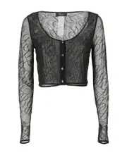 Blumarine Logo Embellished Semi-Sheer Cropped Top IT42 Black