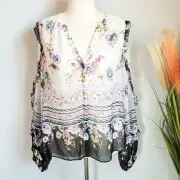 White House Black Market, New, Ruffle Sleeve Floral Blouse Top, Size Large
