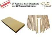 20 Australian wax bee foundation sheets+ 20 beehive frames unassembled