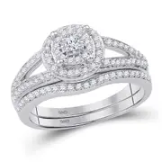 14k White Gold Round Diamond Halo Bridal Wedding Ring Set 1/2 Cttw