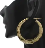 Real 10k Yellow Solid Gold door knocker Octagon Hoop Earrings Womens 40mm 4.9gr