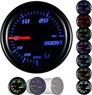 Turbo Boost/Vacuum Gauge Kit 30 PSI Tinted 7 Color - Includes Mechanical Hose & T-Fitting - Black Dial - Smoked Lens - For Car & Truck - 55mm