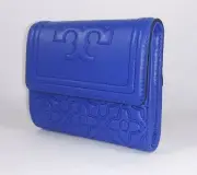 Tory Burch Bryant Foldable Mini Wallet Blue New
