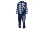 Mens Plus Size Flannelette Pyjamas 100% Cotton PJs Set Top Pants in Blue Check