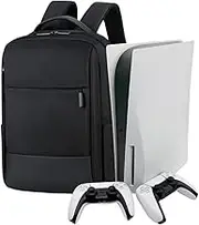 PS5 Backpack Carrying Case Laptop Travel Bag, PS5 Storage Bag Large Capacity Waterproof Nylon Travel with USB Connector, PS5 Game Console & Controllers Storage Protective Case for PS5/PS4/PS5 Accessor