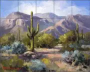 Southwest Tile Backsplash Maxine Johnston Cactus Art Ceramic Mural RW-MJA003