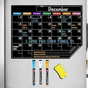 Magnetic Dry Erase Calendar for Fridge, 17"x12" Monthly Black Board Calendar Planner for Refrigerator - No Stains Or Ghosts - 3 Fine Tip Markers and 1 Eraser - Planning Blackboard for Kitchen Office