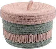 JECOMPRIS Small Woven Basket with Lid: Empty Decorative Chest Box - Cute Organization Bin - Cotton Rope Lidded Basket for Nursery Room Shelf Storage