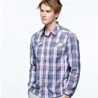 在飛比找momo購物網優惠-【Wildland 荒野】男彈性抗UV格子長袖襯衫(深藍色)