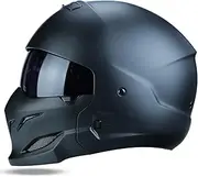 Full Face Motorcycle Helmet Adult Motorcycle Helmet ECE Approved Mask and Visor Retro Full Face Helmet- Matt Black C,L=57-58CM
