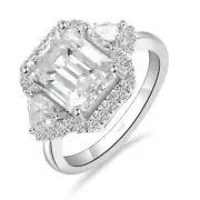 5ct Moissanite Engagement Ring for Women,3 Stone Emerald Cut D Color VVS1,S92...