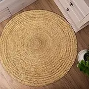 Chardin home Jute Braided Boho Round Rug Natural Jute | 3 feet Round Farmhouse Jute Area Rug | Artisnal Bohemian Handcrafted Home Décor…