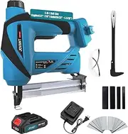 Battery Operated Nail Gun with 1.2.0Ah Li-ion Battery, 20V 2-in-1 Electric Nail Gun with Staple Remover, Battery Wheel Nail for Upholstery, Carpentry and Woodworking