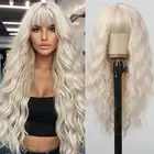 testar Platinum Wigs for Women Long Platinum Blonde Curly Wigs With Bangs Hea...