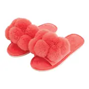 Annabel Trends Open Toe Pom Pom Indoor Slippers Pair Cosy Luxe - Melon