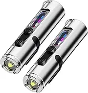 Taclite Mini - The Ultimate Everyday Micro Tool, 500 Lumen Rechargeable EDC Flashlight with Magnetic Base & Hat Clip 3 Modes for Camping, Hiking & Emergencies(Silver*2)