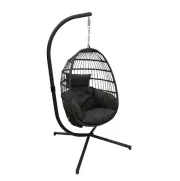 Outdoor Swinging Hanging Egg Pod Chair Hammock Wicker & Metal Grey Patio Garden