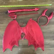 Red Devil 4 Piece Costume Prop Cosplay Headband Horns, Wings, Tail, Pitchfork