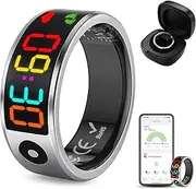 kswiown Smart Ring with LED Indicator, IP68 Waterproof Health Tracker for Heart Rate/Blood Oxygen/Sleep Monitor (Silver, 12)